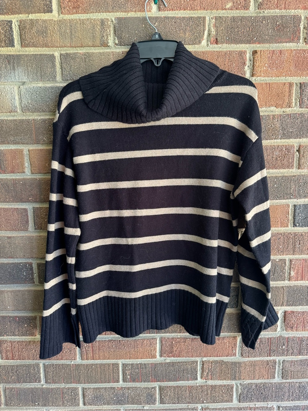 Striped Cowl Neck Sweater - Black and Tan